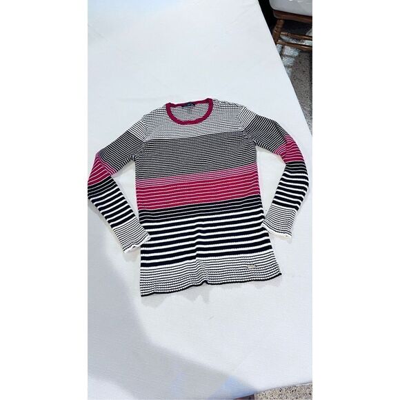 Tommy Hilfiger Women's Striped Rib Knit Long Sleeve Sweater Multi-Color Sz Large - Picture 2 of 10